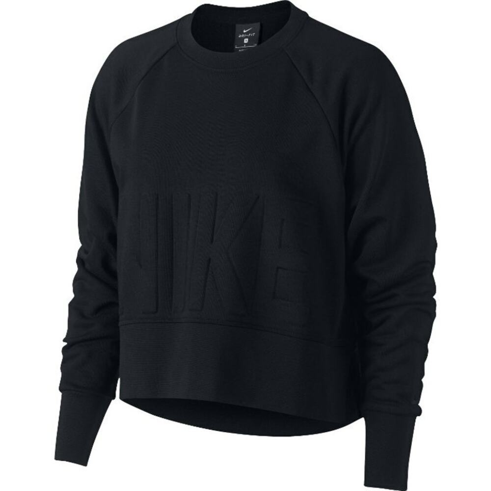 Nike Versa Cropped Crewneck Embossed Sweatshirt, Dri-FIT Black — Women's Size XS